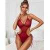 image:imageAvidlove Women Sexy Lingerie Lace Body Suit Deep V Teddy Mesh Bodysuit Cut Out One Piece Mini BabydollRed