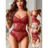 image:imageAvidlove Women Sexy Lingerie Sheer Lace Bodysuit V Neck Teddy Lingerie One Piece Mini BabydollDark Red