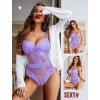 image:imageAvidlove Women Sexy Lingerie Sheer Lace Bodysuit V Neck Teddy Lingerie One Piece Mini BabydollLilac