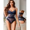 image:imageAvidlove Women Sexy Lingerie Sheer Lace Bodysuit V Neck Teddy Lingerie One Piece Mini BabydollNavy Blue