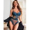 image:imageAvidlove Women Sexy Lingerie Sheer Lace Bodysuit V Neck Teddy Lingerie One Piece Mini BabydollPeacock Blue