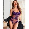 image:imageAvidlove Women Sexy Lingerie Sheer Lace Bodysuit V Neck Teddy Lingerie One Piece Mini BabydollPurple
