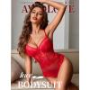 image:imageAvidlove Women Sexy Lingerie Sheer Lace Bodysuit V Neck Teddy Lingerie One Piece Mini BabydollRed