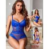 image:imageAvidlove Women Sexy Lingerie Sheer Lace Bodysuit V Neck Teddy Lingerie One Piece Mini BabydollRoyal Blue