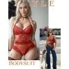 image:imageAvidlove Women Sexy Lingerie Sheer Lace Bodysuit V Neck Teddy Lingerie One Piece Mini BabydollWine Red