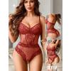 image:imageAvidlove Women Sexy Lingerie Sheer Lace Bodysuit V Neck Teddy Lingerie One Piece Mini BabydollWine Red