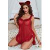 image:imageAvidlove Womens 2 Piece Mesh Sheer Floral Lace Babydoll Slip Dress Nightgowns and Thong Lingerie SetDeep Red