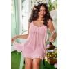 image:imageAvidlove Womens 2 Piece Mesh Sheer Floral Lace Babydoll Slip Dress Nightgowns and Thong Lingerie SetPink