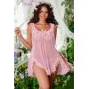 image:imageAvidlove Womens 2 Piece Mesh Sheer Floral Lace Babydoll Slip Dress Nightgowns and Thong Lingerie SetPink