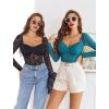 image:imageAvidlove Womens Bodysuits Long Sleeve Body Suits Womens Lace Going Out Tops One Piece Bodysuits for Women with Snap CrotchBlue Green