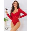 image:imageAvidlove Womens Bodysuits Long Sleeve Body Suits Womens Lace Going Out Tops One Piece Bodysuits for Women with Snap CrotchRed