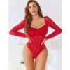 image:imageAvidlove Womens Bodysuits Long Sleeve Body Suits Womens Lace Going Out Tops One Piece Bodysuits for Women with Snap CrotchRed