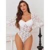 image:imageAvidlove Womens Bodysuits Long Sleeve Body Suits Womens Lace Going Out Tops One Piece Bodysuits for Women with Snap CrotchWhite