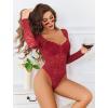 image:imageAvidlove Womens Bodysuits Long Sleeve Body Suits Womens Lace Going Out Tops One Piece Bodysuits for Women with Snap CrotchWine Red