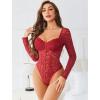 image:imageAvidlove Womens Bodysuits Long Sleeve Body Suits Womens Lace Going Out Tops One Piece Bodysuits for Women with Snap CrotchWine Red