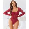 image:imageAvidlove Womens Bodysuits Long Sleeve Body Suits Womens Lace Going Out Tops One Piece Bodysuits for Women with Snap CrotchWine Red