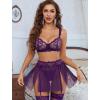 image:imageAvidlove Womens Lingerie Set 3 Piece Garter Lingerie Lace Bra and Skirt Set SXXLPurple