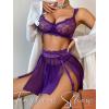 image:imageAvidlove Womens Lingerie Set 3 Piece Garter Lingerie Lace Bra and Skirt Set SXXLPurple