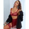 image:imageAvidlove Womens Lingerie Set 3 Piece Garter Lingerie Lace Bra and Skirt Set SXXLWine Red