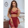 image:imageAvidlove Womens Lingerie Set 3 Piece Garter Lingerie Lace Bra and Skirt Set SXXLWine Red