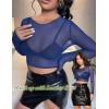 image:imageAvidlove Womens Mesh Tops Long Sleeve See Through Tee Shirt Crop Sheer Blouse Sexy Clubwear XS4XLBlue