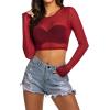 image:imageAvidlove Womens Mesh Tops Long Sleeve See Through Tee Shirt Crop Sheer Blouse Sexy Clubwear XS4XLLong Sleevewine Red
