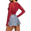 image:imageAvidlove Womens Mesh Tops Long Sleeve See Through Tee Shirt Crop Sheer Blouse Sexy Clubwear XS4XLLong Sleevewine Red