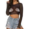 image:imageAvidlove Womens Mesh Tops Long Sleeve See Through Tee Shirt Crop Sheer Blouse Sexy Clubwear XS4XLPat13skull Palm