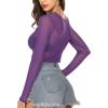 image:imageAvidlove Womens Mesh Tops Long Sleeve See Through Tee Shirt Crop Sheer Blouse Sexy Clubwear XS4XLPurple