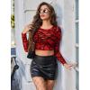 image:imageAvidlove Womens Mesh Tops Long Sleeve See Through Tee Shirt Crop Sheer Blouse Sexy Clubwear XS4XLRed Jh254