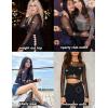 image:imageAvidlove Womens Mesh Tops Long Sleeve See Through Tee Shirt Crop Sheer Blouse Sexy Clubwear XS4XLZ Black With Rhinestone