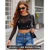 image:imageAvidlove Womens Mesh Tops Long Sleeve See Through Tee Shirt Crop Sheer Blouse Sexy Clubwear XS4XLZ Black With Rhinestone