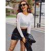 image:imageAvidlove Womens Mesh Tops Long Sleeve See Through Tee Shirt Crop Sheer Blouse Sexy Clubwear XS4XLZ White With Rhinestone