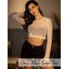 image:imageAvidlove Womens Mesh Tops Long Sleeve See Through Tee Shirt Crop Sheer Blouse Sexy Clubwear XS4XLZ White With Rhinestone