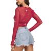 image:imageAvidlove Womens Mesh Tops Long Sleeve See Through Tee Shirt Crop Sheer Blouse Sexy Clubwear XS4XLZ Wine Red With Rhinestone