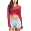 image:imageAvidlove Womens Mesh Tops Long Sleeve See Through Tee Shirt Crop Sheer Blouse Sexy Clubwear XS4XLZ Wine Red With Rhinestone