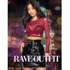 image:imageAvidlove Womens Mesh Tops Long Sleeve See Through Tee Shirt Crop Sheer Blouse Sexy Clubwear XS4XLZ Wine Red With Rhinestone