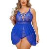 image:imageAvidlove Plus Size Babydoll Womens Snap Crotch Lingerie V Neck Lace Nighty Sleepwear L5XLRoyal Blue