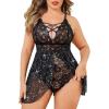image:imageAvidlove Plus Size Babydoll Womens Snap Crotch Lingerie V Neck Lace Nighty Sleepwear L5XLStar Print