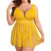 image:imageAvidlove Plus Size Lingeire for women Lace Babydoll Mesh Chemise Sexy Nightwear Sheer Nightie with Lace Up Bows L4XLYellow