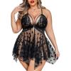 image:imageAvidlove Plus Size Lingerie Lace Babydoll Womens Teddy Chemise V Neck Nighty Mesh Sleepwear Front Slit NightdressBlack
