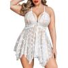 image:imageAvidlove Plus Size Lingerie Lace Babydoll Womens Teddy Chemise V Neck Nighty Mesh Sleepwear Front Slit NightdressBridal White