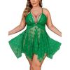 image:imageAvidlove Plus Size Lingerie Lace Babydoll Womens Teddy Chemise V Neck Nighty Mesh Sleepwear Front Slit NightdressJade Green