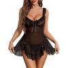 image:imageAvidlove Sexy Bow Split Side Ruffle Mesh Babydoll Lingerie Dress with Thong 2 PieceBlack