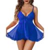 image:imageAvidlove Sexy Lingerie for Women Lace Babydoll Lingerie Dress Boudoir Lingerie VNeck Front Open Ruffle ChemiseBlue