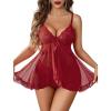 image:imageAvidlove Sexy Lingerie for Women Lace Babydoll Lingerie Dress Boudoir Lingerie VNeck Front Open Ruffle ChemiseBurgundy