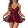 image:imageAvidlove Sexy Lingerie for Women Lace Babydoll Lingerie Dress Boudoir Lingerie VNeck Front Open Ruffle ChemiseDark Red