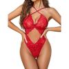 image:imageAvidlove Sexy Lingerie for Women Lace Teddy One Piece Cross Strap Bodysuit LingerieRed