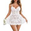 image:imageAvidlove Sexy Open Back V Neck Floral Lace Wireless Babydoll Lingerie Dress Set with Thong 2 PieceWhite