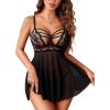 image:imageAvidlove Women Lingerie Lace Babydoll Sexy Chemise Nightwear Teddy V Neck Sleepwear Boudoir OutfitsBlack